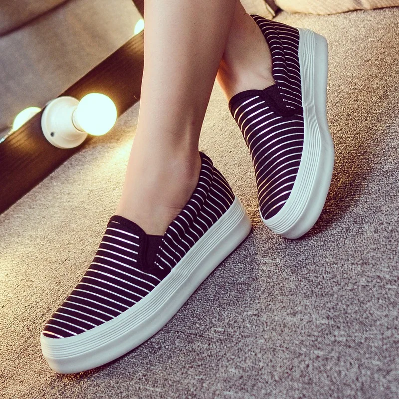 

2016 New Fashion Wholesales Women Casual Canvas Shoes Breathable Stripe Slipon Flats Women Driving Shoes Zapatos Mujer
