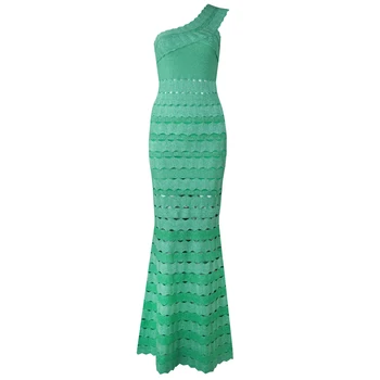 

Top Quality Ladies Sexy One Shoulder Green Maxi Long Bandage Dress 2018 Celebrity Designer Fashion Dress Vestido