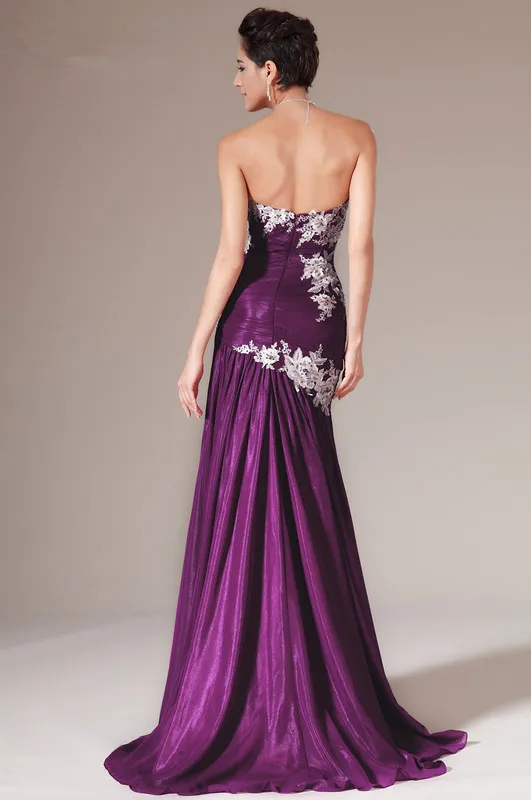 Freeshipping-Sexy-Slit-Front-Purple-Chiffon-Evening-Dresses-with-White-Lace