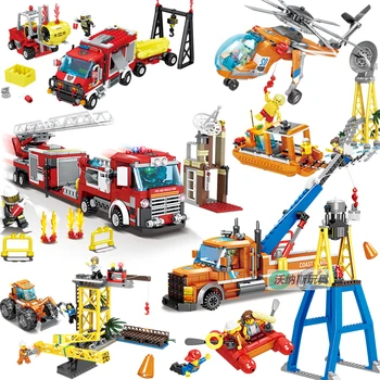 

New! Fire Rescue compatible Construction Building Blocks bricks Fire Station Helicopter Car Truck kids DIY Toy Children gift