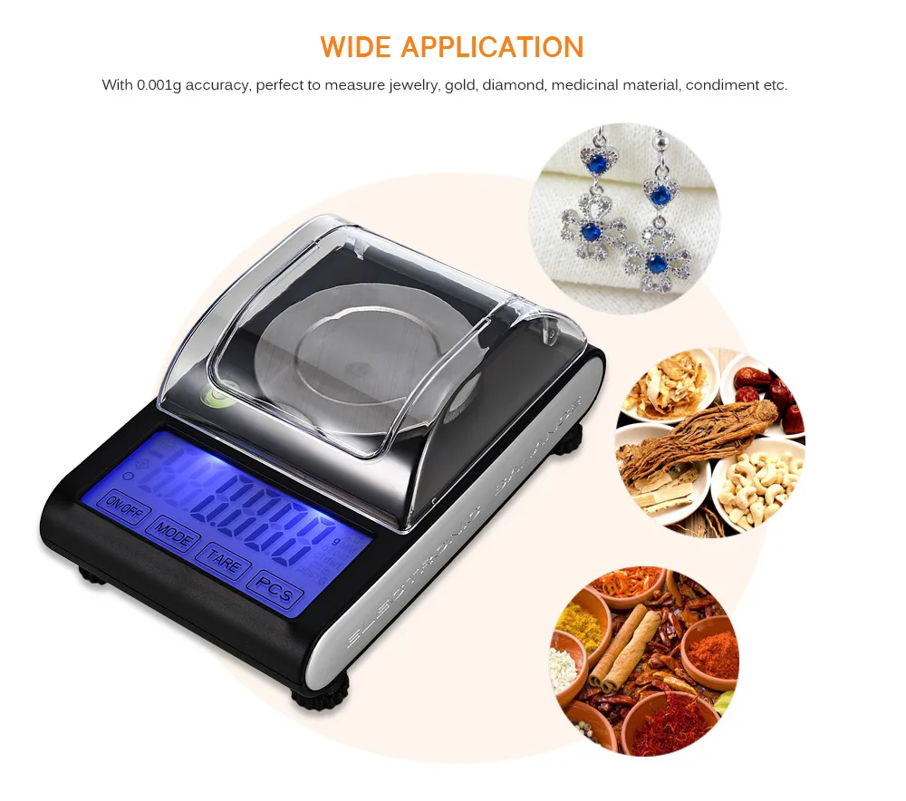 50g / 0.001g High Precision Touch Screen Portable Electronic Digital Diamond Jewelry Scale Gold Lab Balance