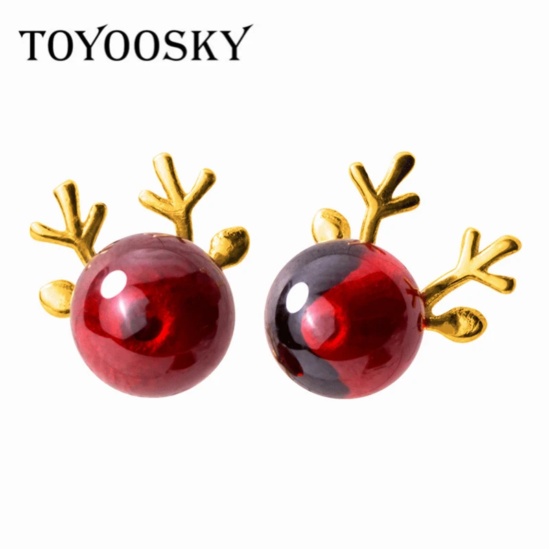 

Fashion Pink Strawberry Color 925 Sterling Silver Animal Stud Earrings Deer Crystal Ear Jewelry For Women Japan Korea Style