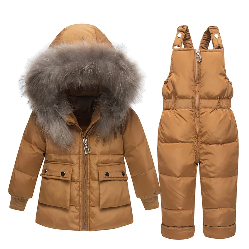 

2019 Toddler Girl Clothes Sets Children's Down Jacket Winter Warm Fashion Fur Hooded Newborn Infant Snow Costume Suit 1 2 3Y