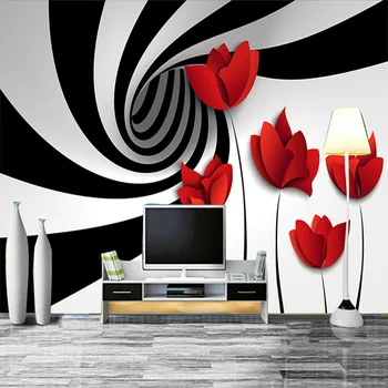 

Custom 3D Wall Murals Modern Simple Black And White Striped Rose Flowers Wallpaper Living Room TV Bedroom Backdrop 3D Wall Cloth