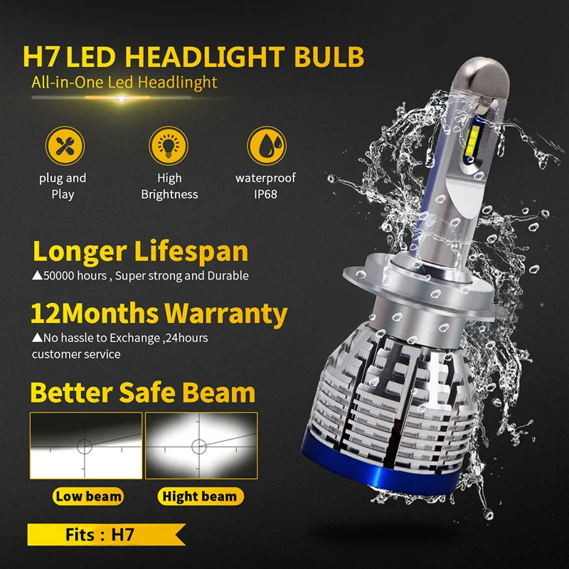 2 шт. Автомобильные светодиодные лампы H1 H4 H7 H8 H9 H11 6000 HB3 9005 HB4 H10 H16JP 9006 HIR2|Передние