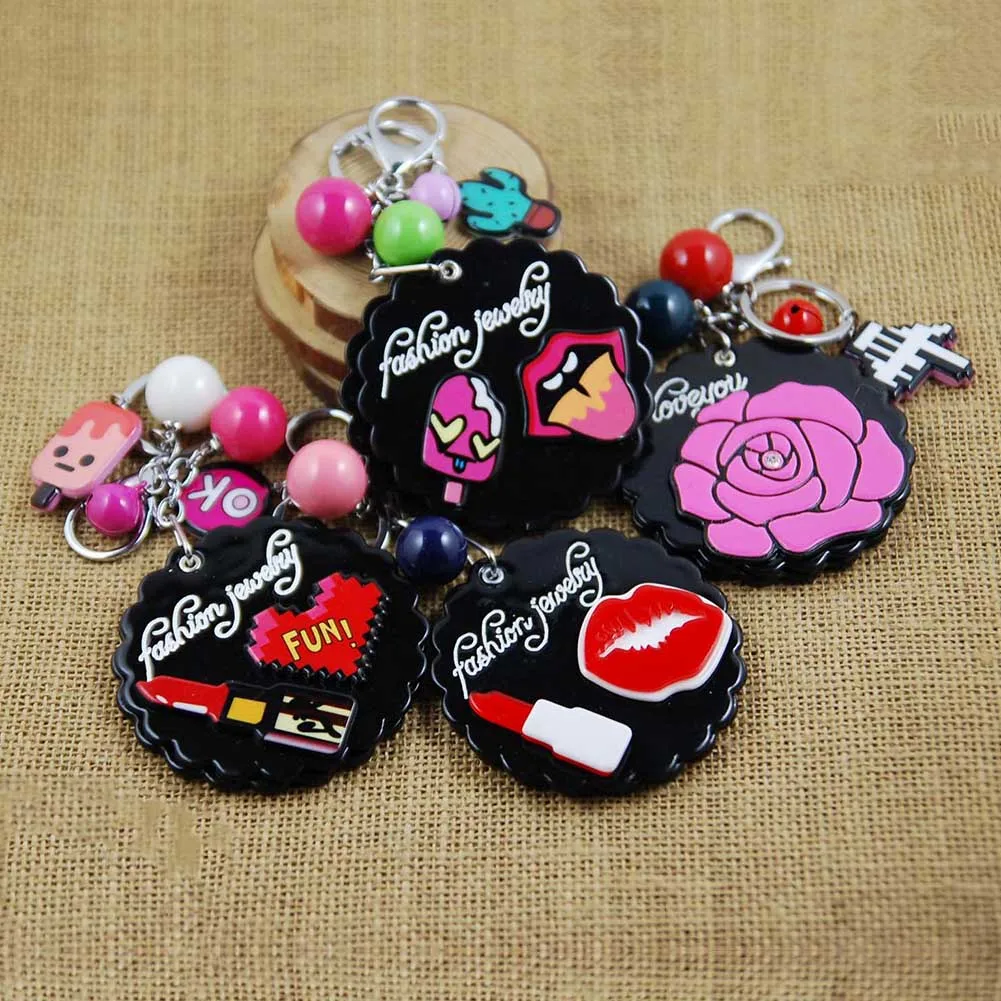 Lipstick Mirror Key Chain for Women DIY Acrylic Mirror Keyrings Luxury