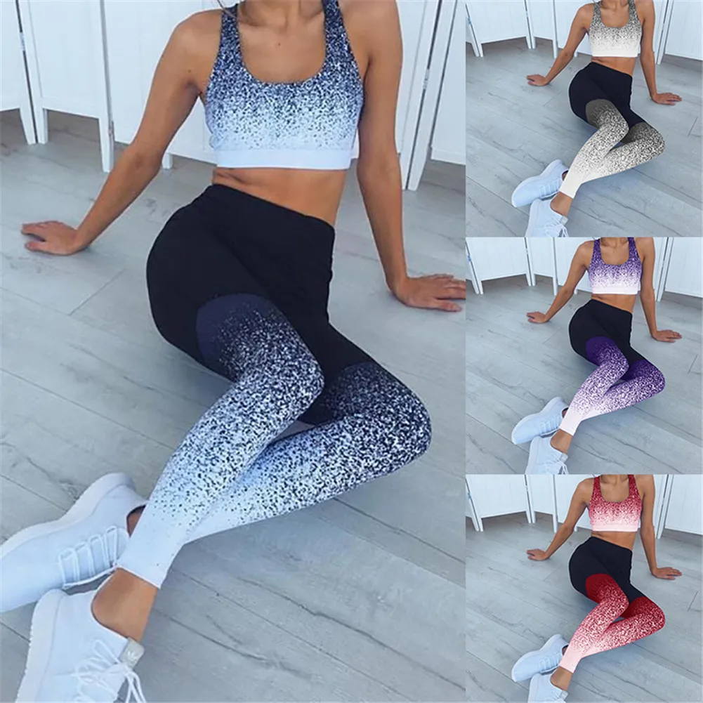 

Women Gradation Print Leggings Female High Waist Pants High Elastic Sports Yoga Fitness Push Up Legging 2019 New Skinny Trousers