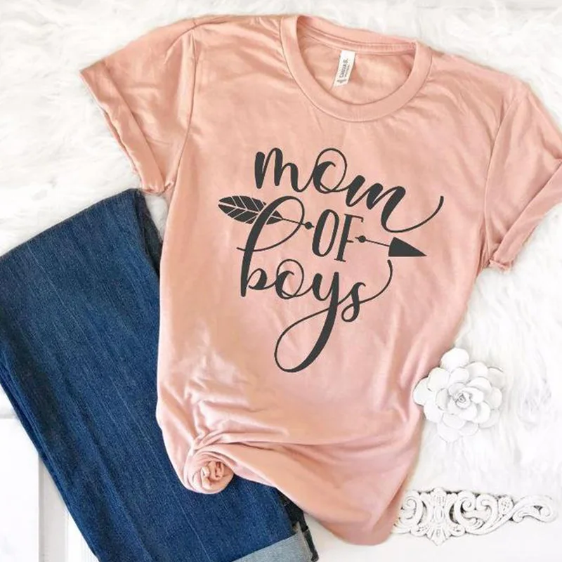 MOM of Boys 2018 tee для женщин футболки плюс размеры Женский Уличная футболка футболки Винтаж Новый готический Топ розовый