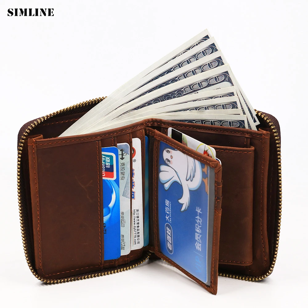 Мужской винтажный бумажник SIMLINE короткий кошелек из натуральной воловьей кожи на