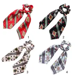 Европейский женский имитация шелка веревка для волос винтажный ромб цветочный принт конский хвост держатель лента шарф с бантиками