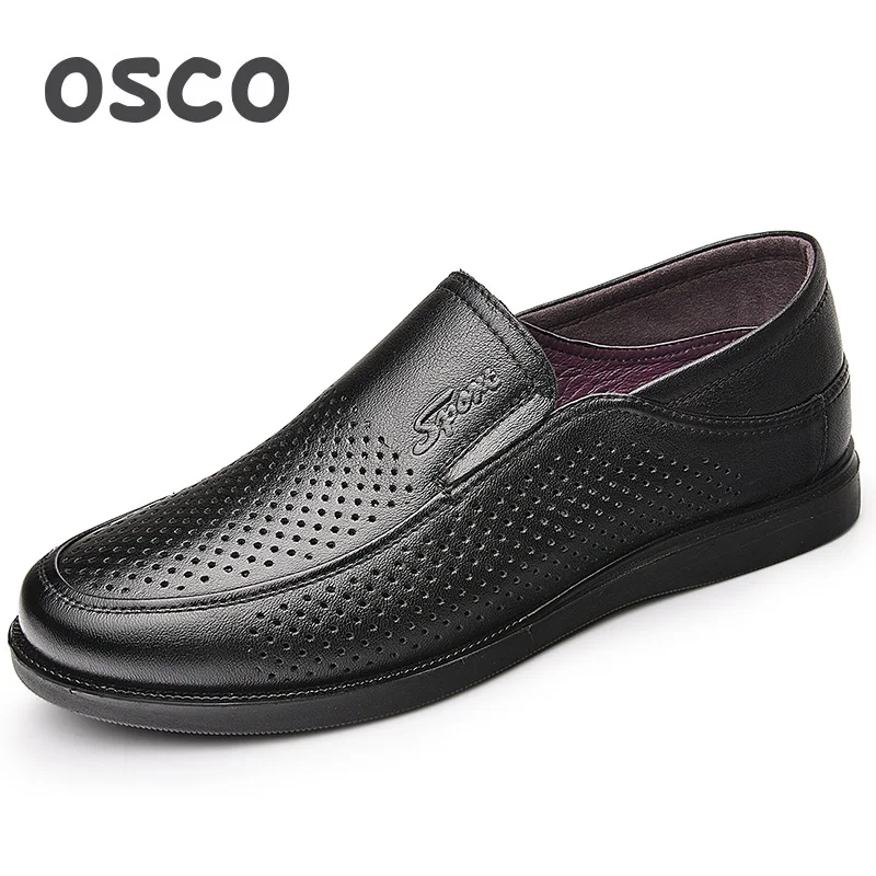 

OSCO Slip-on Men Shoes Summer Formal Business Casual Shoes Male Hollow Genuine Leather Shoes Men Breathable Flat Sandals