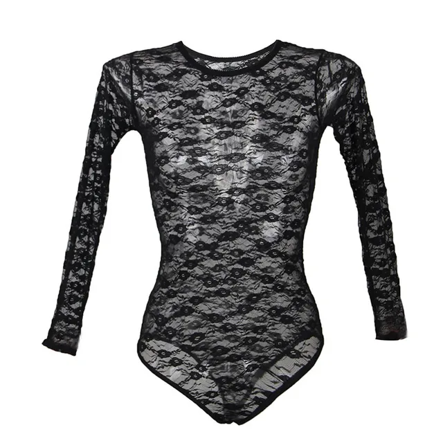 Ohyeahlover Black Lace Body See Through Mujer Sexy Bodysuit Long Sleeve ...