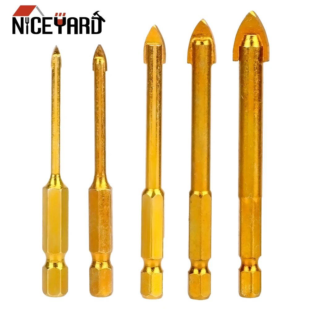 

NICEYARD 3mm 4mm 6mm 8mm 10mm Ceramic Tile Cutter Tungsten Carbide Tipped with 1/4" Hex Shank Glass Drill Bit