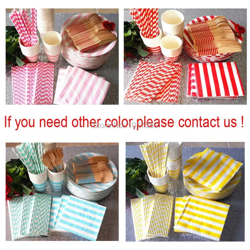 pink black stripe holiday tableware disposable paper plate cups straws napkins cutlery set wedding decor party - Decorative Paper Plates pink black stripe holiday tableware disposable paper plate cups straws napkins cutlery set wedding decor party - Decorative Paper Plates