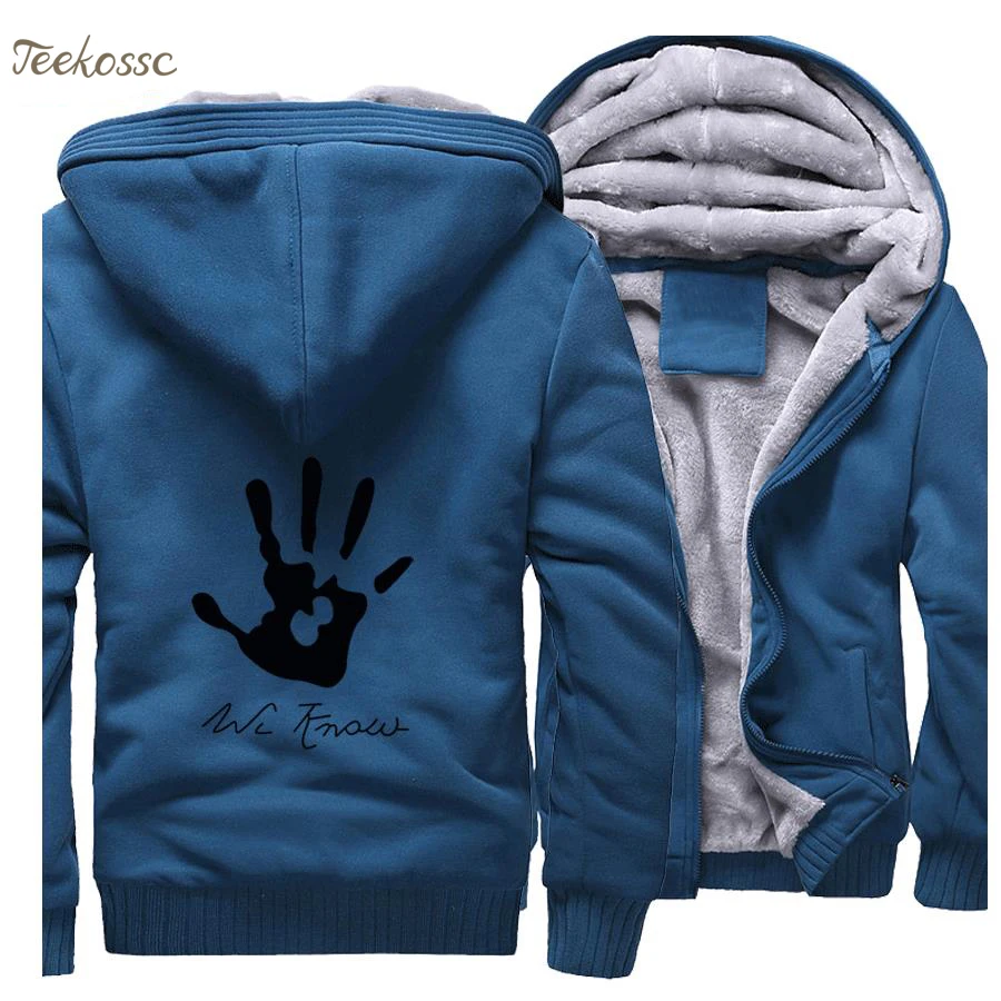 Skyrim Dark Brotherhood We Know Hand Print хип-хоп Мужская куртка с капюшоном,, зимняя теплая флисовая куртка на молнии с капюшоном, пальто - Цвет: lake blue 1