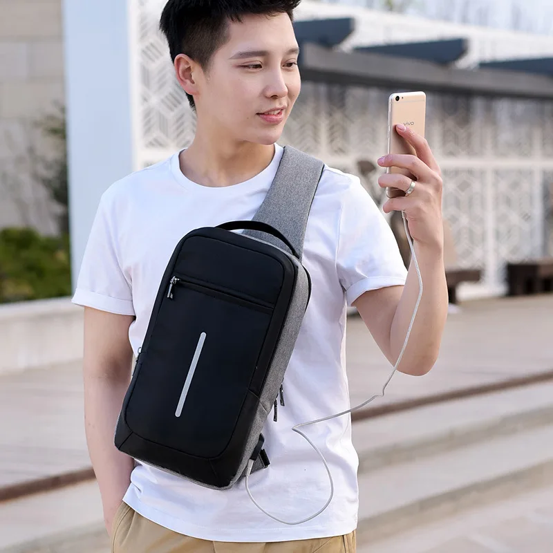 Мужская сумка FengDong на лямках, сумка для путешествий, светоотражающая полоска, мужская сумка на одно плечо, usb сумка, водонепроницаемая маленькая сумка-мессенджер, рюкзак
