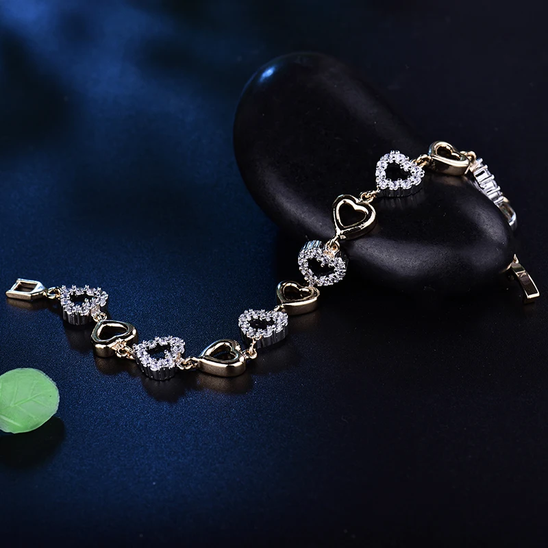 GULICX Известный Дизайн в виде сердца бренд ювелирные изделия с золотым покрытием кубического циркония имитация кристалла браслет для невесты для женщин