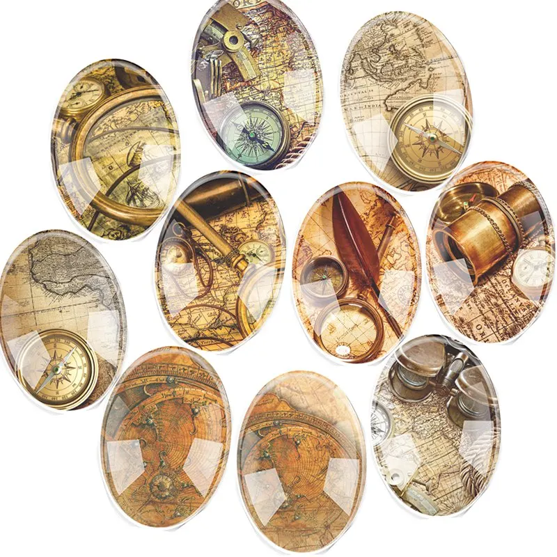 

Handmade Glass 13x18mm~30x40mm Mixed Style Maps Oval Flatback Cameo Cabochon Domed DIY Jewelry Charm Photo Pendant Setting