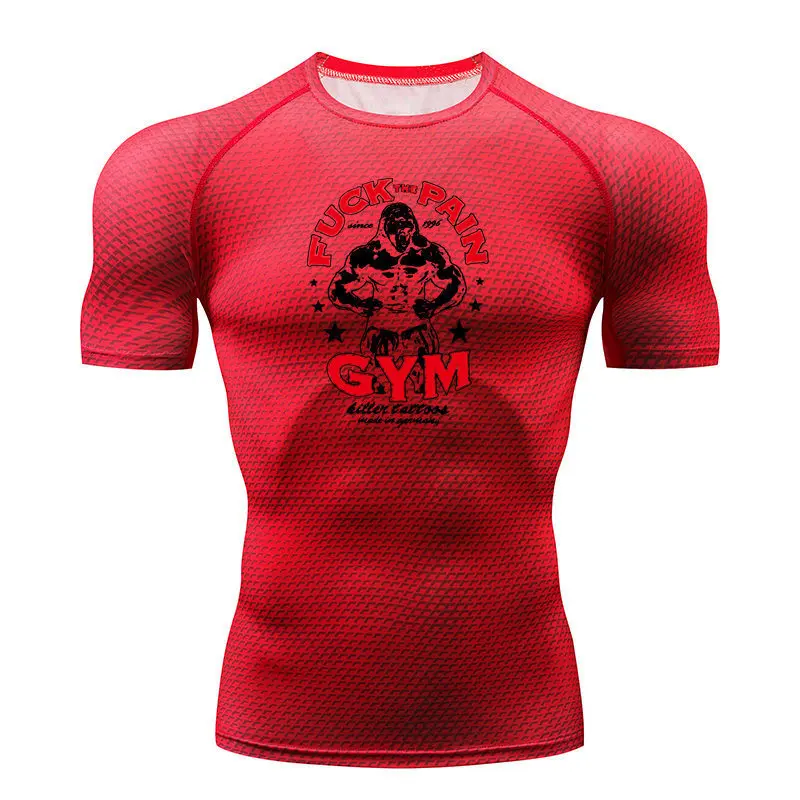 Сжатая рубашка для мужчин с принтом движения футболка с коротким рукавом фитнес база колготки Мужской Топ для кроссфита ММА Рашгард брендовая футболка