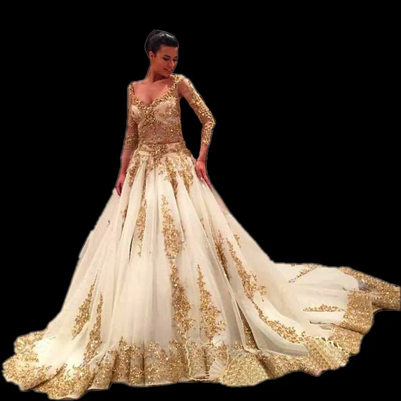 Luxury White font b Gold b font font b Wedding b font font b Dresses b