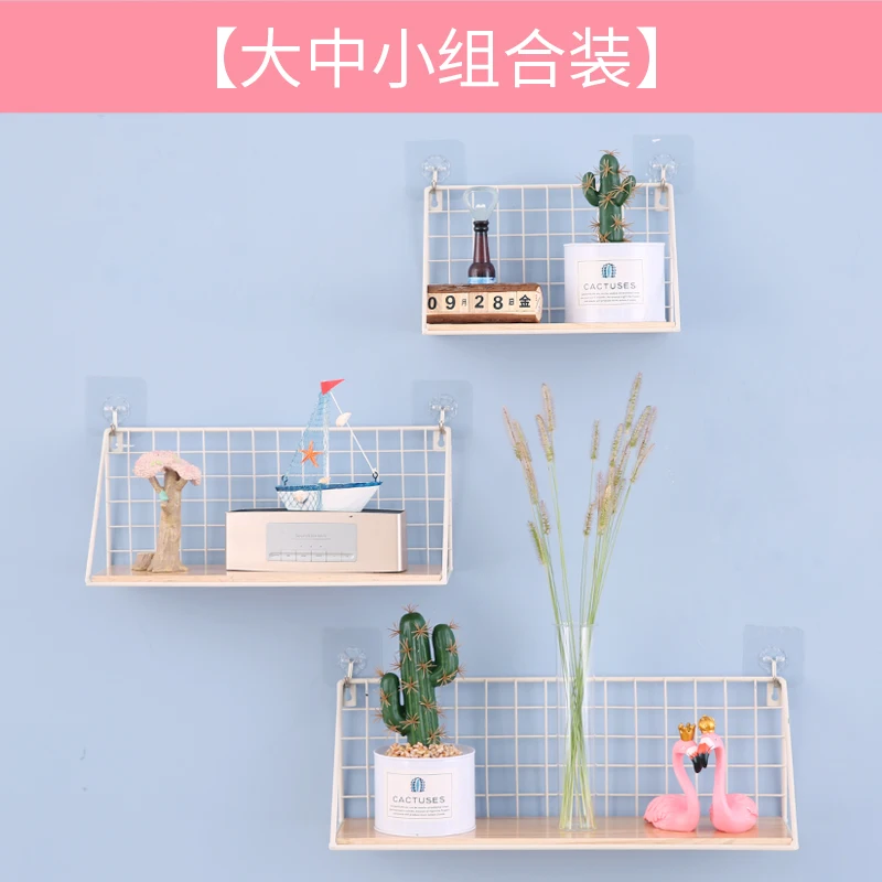 المطبخ ديكور المنزل كيد غرفة DIY الجدار الديكور حامل خشبي الحديد رف جدار الحائط تخزين الرف منظمة LM01171123