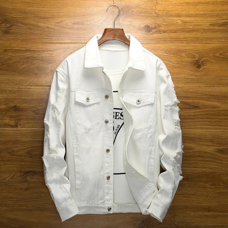 

2019 Spring Autumn Single Breasted Stretch Slim Fit Denim Jacket Plus Size 3XL Black White Pink Black Jeans Coat
