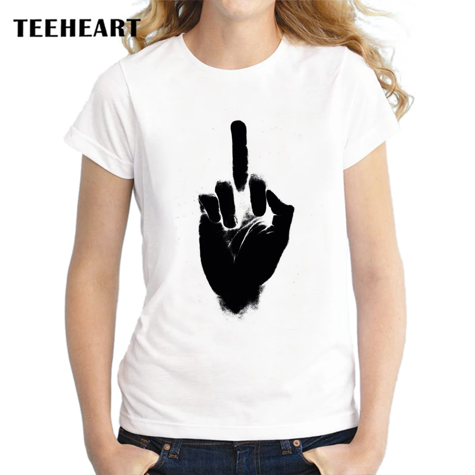 New Summer Cool Ink Middle Finger Print Loose T-shirts Women/girl Feminist T Shirt Women's Clothing Short Sleeve Tee | Женская