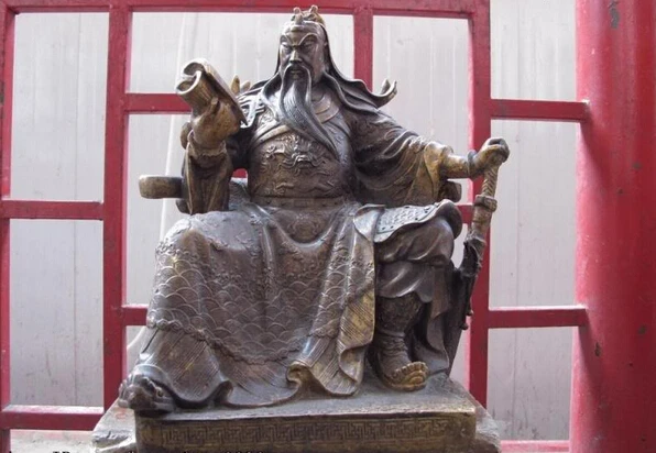 

S1621 Chinese bronze copper history demigod Dragon Guan Gong Guan yu read book Statue D0318