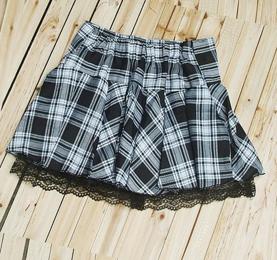 Милая Кружевная многослойная короткая юбка с высокой талией, шотландская мини-юбка-пачка трапециевидной формы, Студенческая форма, плиссированная клетчатая юбка - Цвет: 5