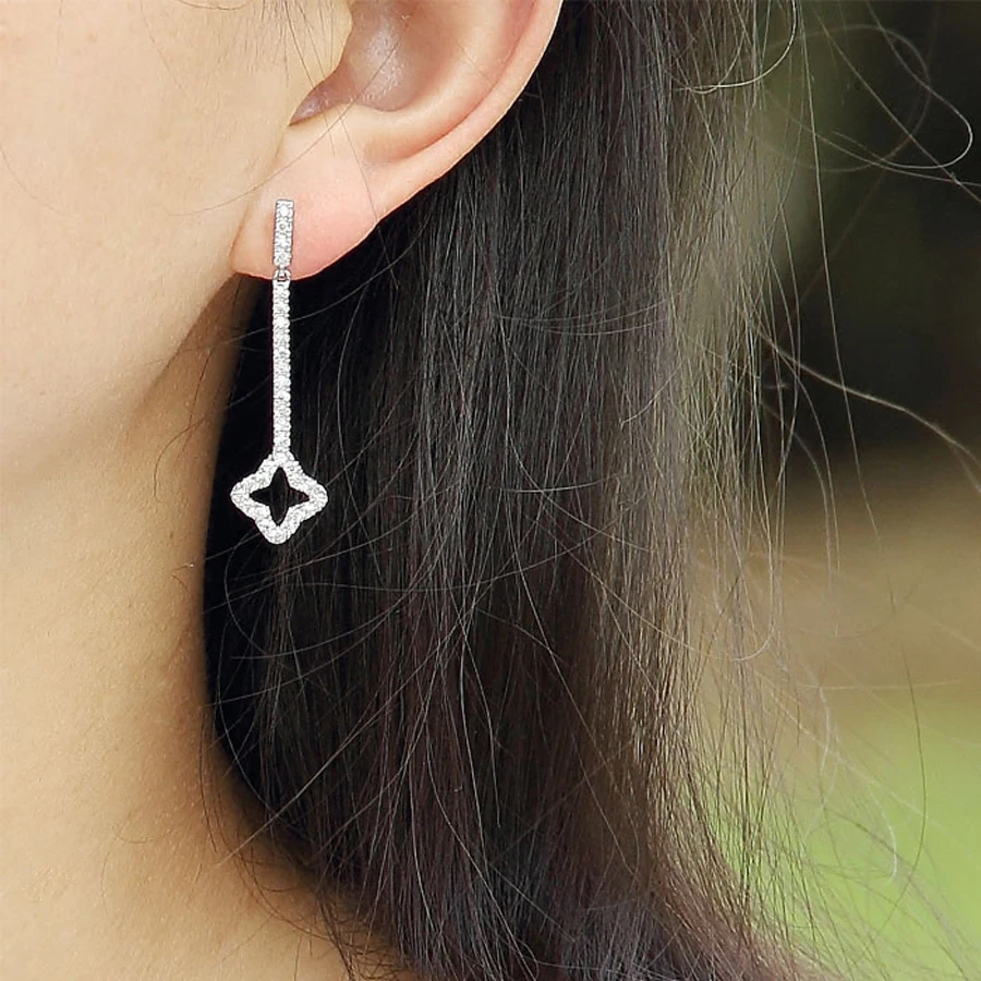 

11.11 Sale Drop Dangle Earrings Jewelry Women Fashion Brands Lucky Clover Design White Gold Color Plated Long Earings for Girls