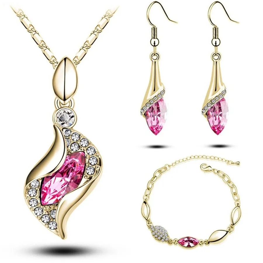 Распродажа MODA элегантный роскошный дизайн Новая мода Позолоченные Разноцветные Австрийские кристаллы Висячие Ювелирные наборы для женщин подарок - Окраска металла: A6