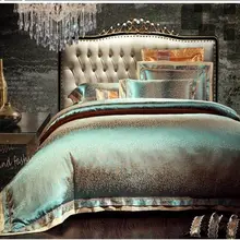 4/6pcs Green Jacquard Satin bedding set king queen Luxury Tribute Silk quilt/duvet cover bed linen bedclothes set home textile