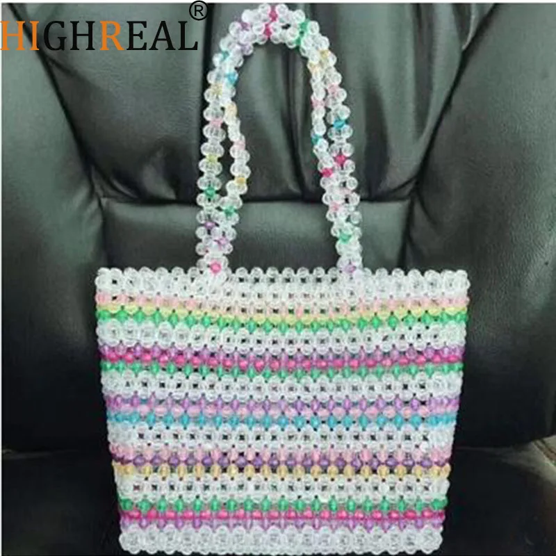 

Pearls Bag Beading Vintage Totes Women Evening Party Small Handbag 2019 Summer Rainbow Color Luxury Brand Wholesale Dropshipping