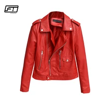 Fitaylor мото& Байкерская кожаная куртка женские весна осень короткое пальто Turn-Down воротник молния черный красный мотоциклетная куртка
