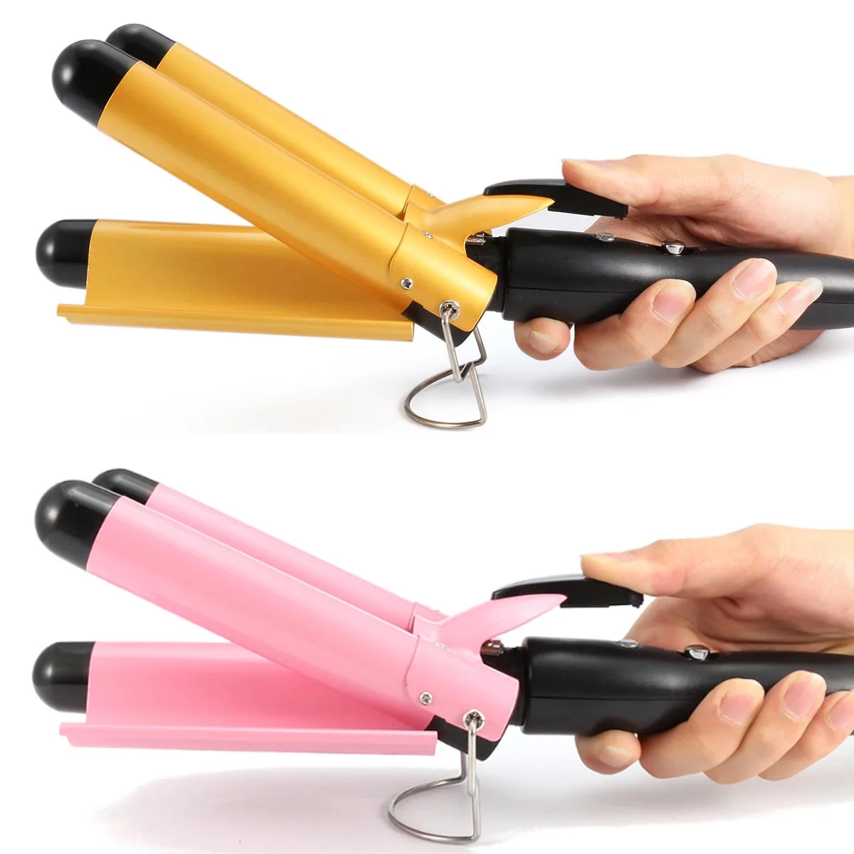 28mm 110-220 v Elektrikli Seramik Curling demir Üçlü Varil Waver Saç Bigudi Saç Şekillendirici Derin Büyük Dalga Crimper Güzellik Aracı