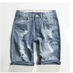 Мужские рваные джинсовые шорты рваные короткие джинсы длиной до колена пять штанов обычная, высокая, на выход мужские шорты 2019 летние