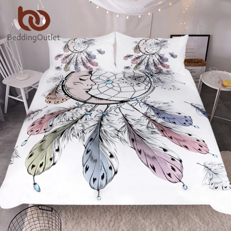 Comprar Juego de cama atrapasueños Luna BeddingOutlet plumas tamaño reina edredón funda de cama blanca conjunto hermosa ropa de cama 3 unids