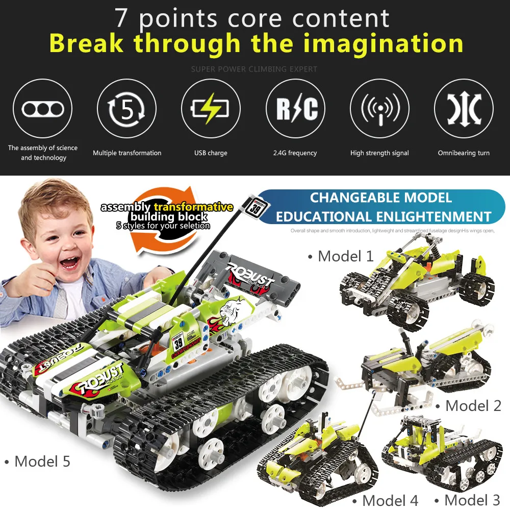 

Remote Control Car DIY Kit 120 in 1 Race Building Bricks Racing Tank Toys RC Tank Radio-controlled Cars toys for children