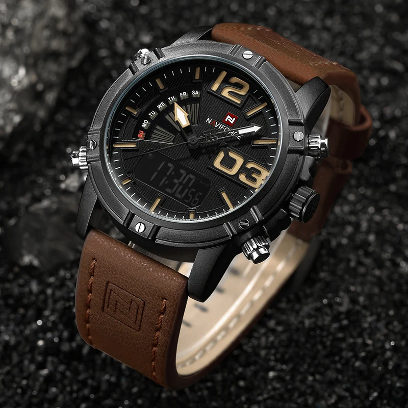 NAVIFORCE Men's Fashion Sport Watches Men Quartz Analog Date Clock Man Leather Military Waterproof