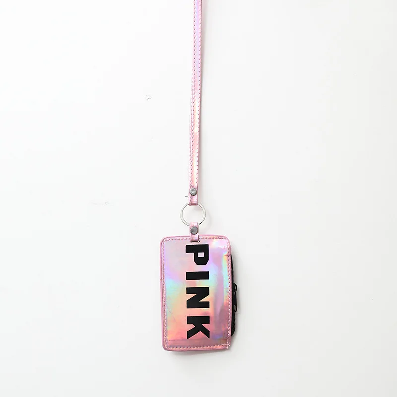 Лазерная висячая сумка для карт на шее, женская сумка для кредитных карт, Корейская версия, посылка для писем, портативная дорожная Сумочка для монет, посылка для работы с картами - Цвет: pink