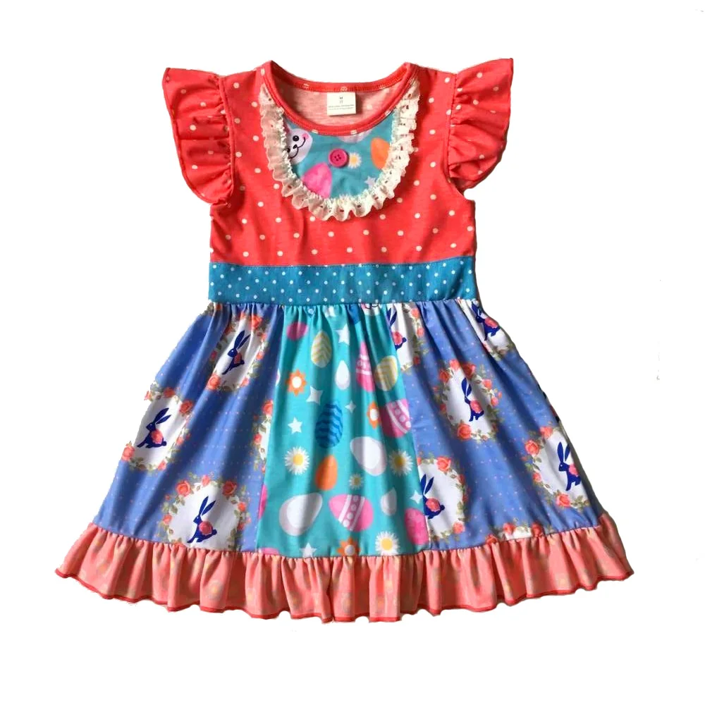 

2019 Girls Easter bunny clothes short sleeve kids clothing baby girls boutique Easter Eggs Bunny Kids Frocks Cotton Cute Girls