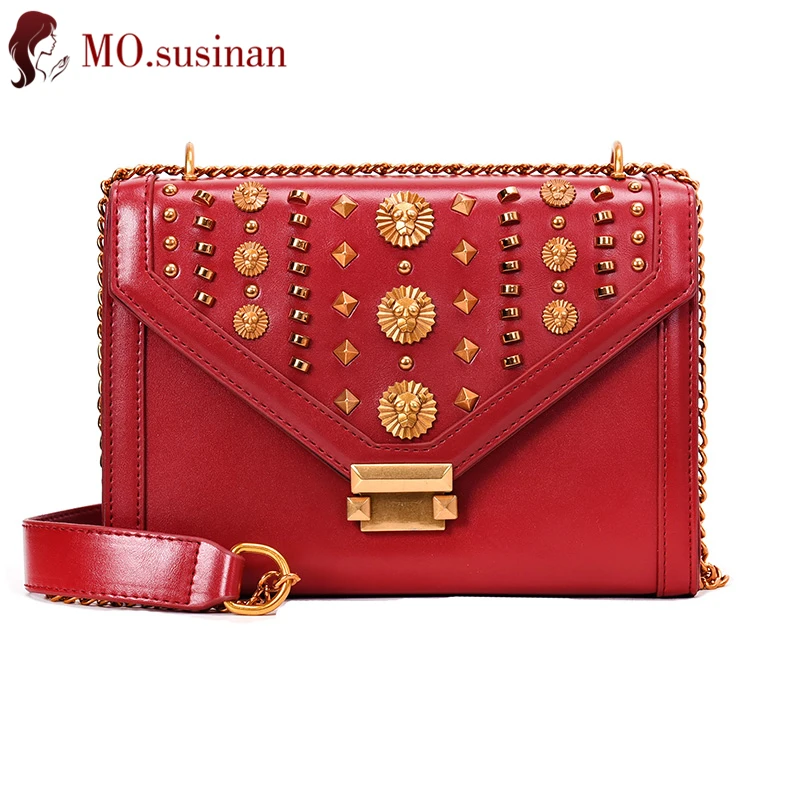 

Chain crossbody bags for women 2019 fashion Ladies leather shoulder bag rivet flap female Messenger Bag red small cross body bag