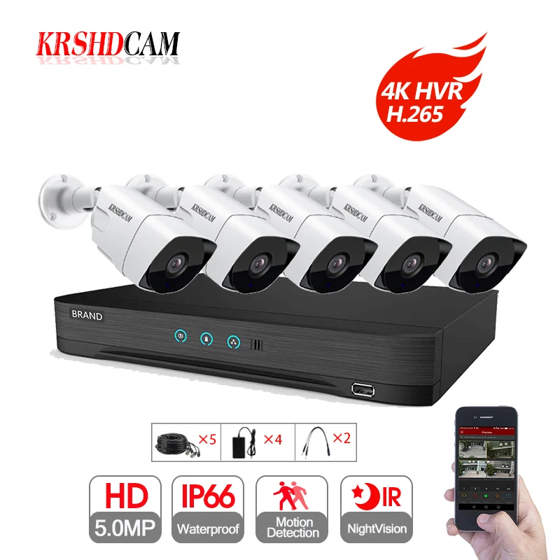 

CCTV 4K 5CH SYSTEM 5MP AHD Camera outdoor P2P HDMI 4K 8CH H.265 DVR Video Surveillance Waterproof Outdoor Security Camera Kit