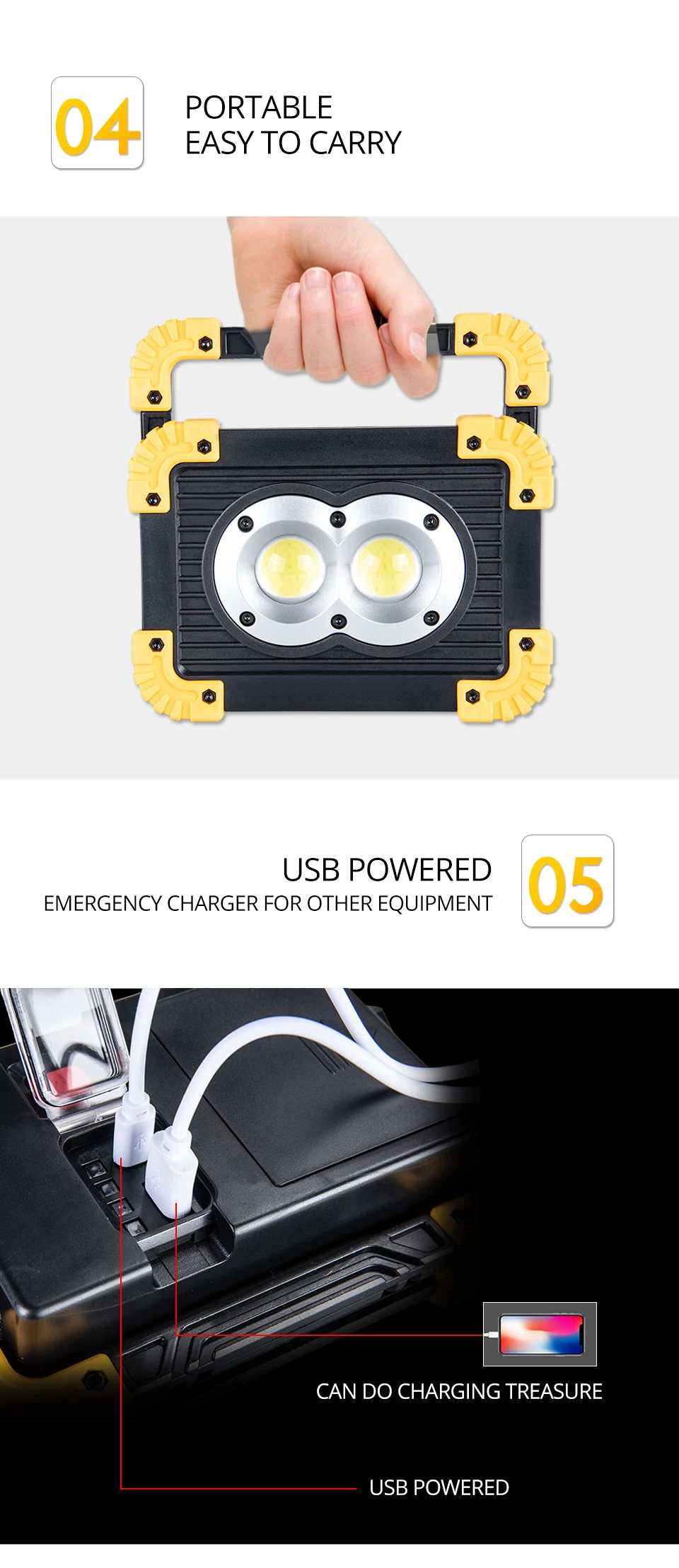 20W Portable Lantern Light USB RechargeableBattery Powered COB Floodlight Outdoor Camping Lawn Work Lamp Lantern LED Worklight (10)