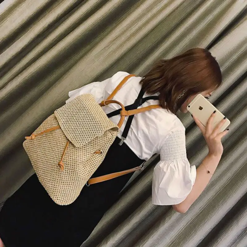 Woven Female Backpack New Collection Korean Style College Style All match schoolbag Harbor Style Fashionable Indivual