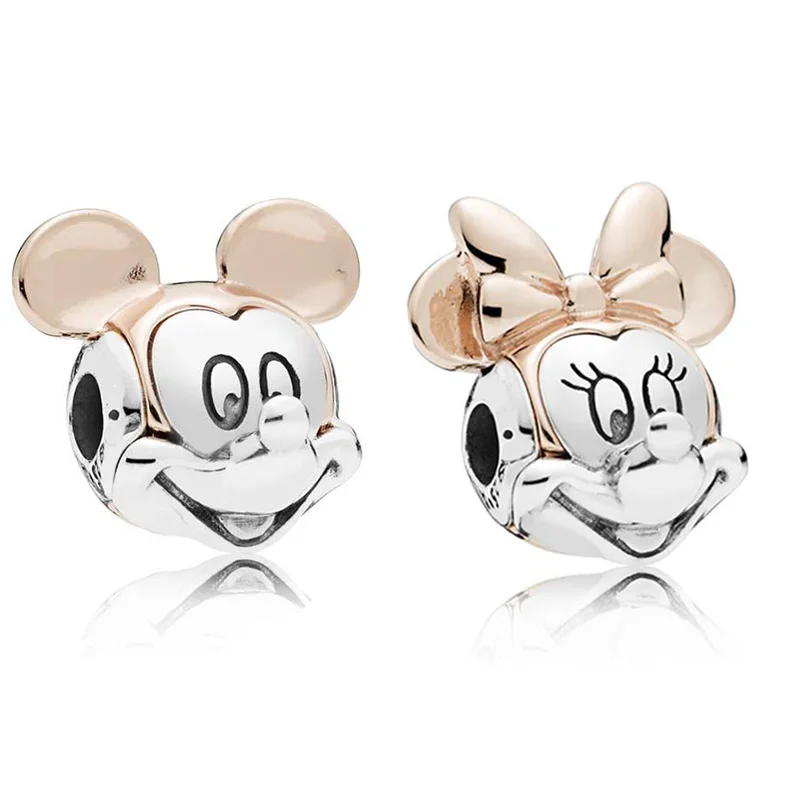 

2018 Winter 925 Sterling Silver Bead Two-tone Minnie Mickey Portrait Charm Fit Original Pandora Bangle Bracelet Gift DIY Jewelry