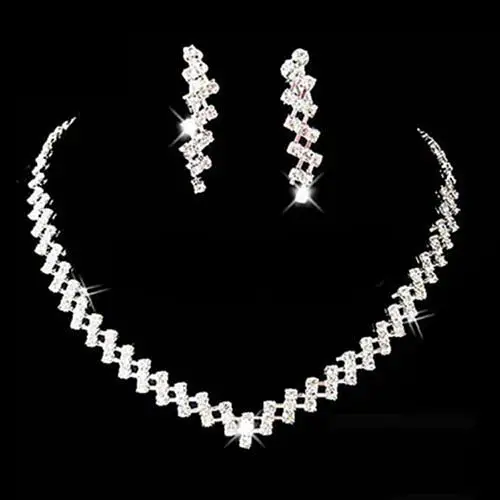 

Women Necklace Earring Set Bridal Wedding Prom Jewelry Shiny Rhinestone Elegant Gift