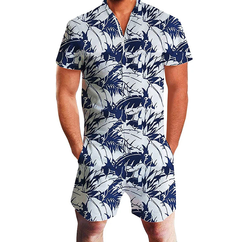 

Rompers Floral 3D Print Men Funny Jumpsuit Playsuit Male Harem Cargo Overalls Summer One Piece Beach Slim Fit Men's Sets
