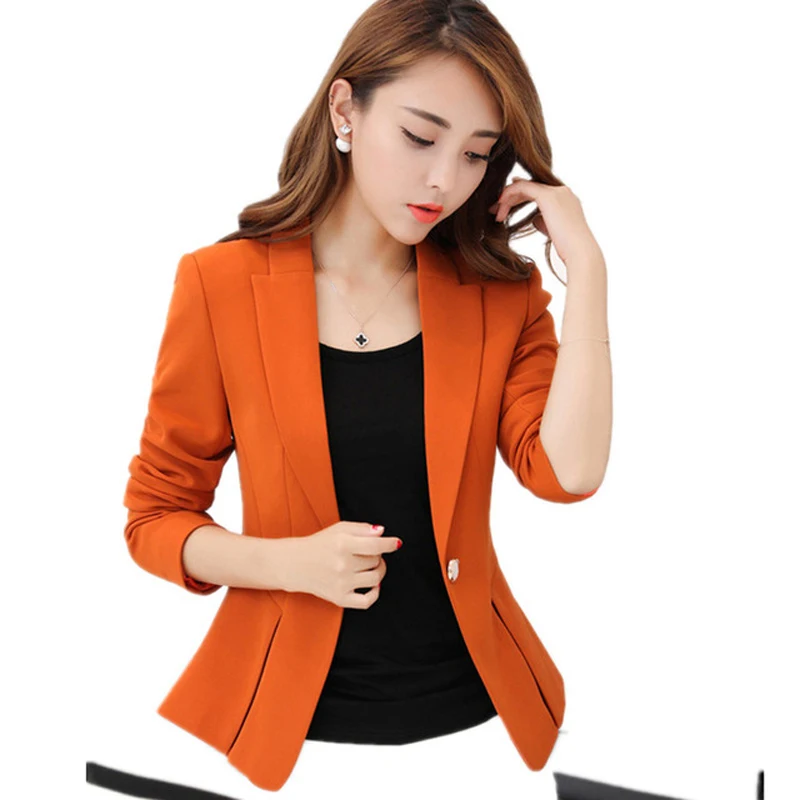 Новый 2019 корейский стиль женский костюм Тонкий Блейзер с длинным рукавом однотонный маленький костюм офисная работа открытый передний