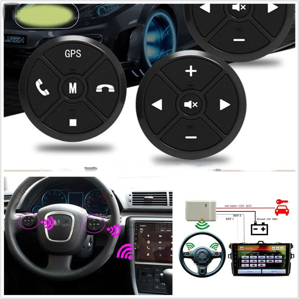 

Univeral Car Steering Wheel Controller Navigation Control Key Wireless Remote Button Kit